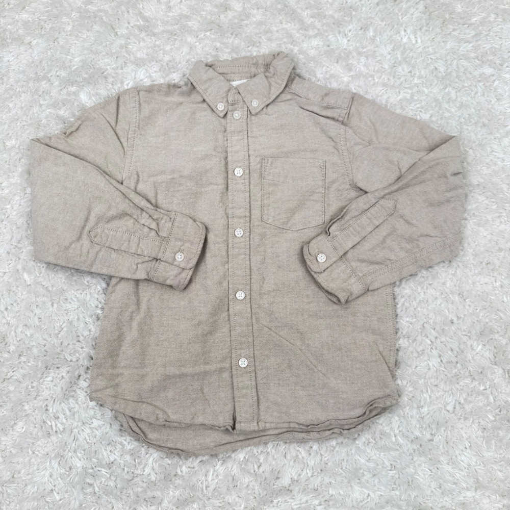 H&M Boys US 6 Tan 100% Cotton LS Button Shirt Coastal Beachy Classic